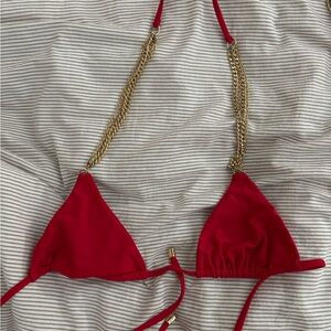 Beach Bunny Red Bikini Top with Gold Accents